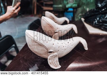 Ceramic Whales In A Pottery Workshop, Finished Product