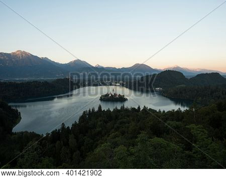 Panoramic View Of Lake Bled Island Blejsko Jezero From Osojnica Viewpoint Hill Upper Carniolan Julia