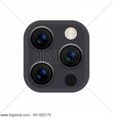 Camera Phone Lens Mobile 3d Vector Icon. Smart Phone Camera Lense Back Concept