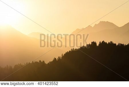 Panoramic Sunrise View Of Lake Bled Blejsko Jezero From Osojnica Viewpoint Hill Upper Carniolan Juli