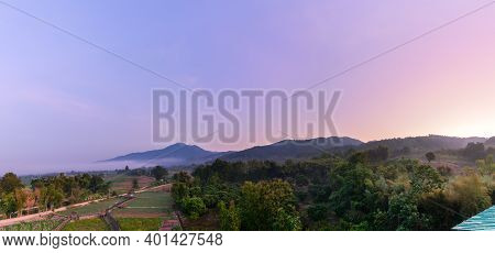 Aerial View Landscape And Mountain With Sunrise On Morning At Pua District, Nan, Thailand