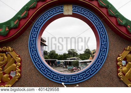 Architecture Building Sculpture Carving Chinese Style Of Uthai Thani City Pillar Shrine And View Lan