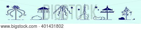 Set Of Maypole Cartoon Icon Design Template With Various Models. Modern Vector Illustration Isolated