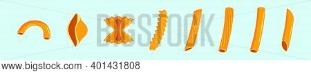 Set Of Macaroni Cartoon Icon Design Template With Various Models. Modern Vector Illustration Isolate