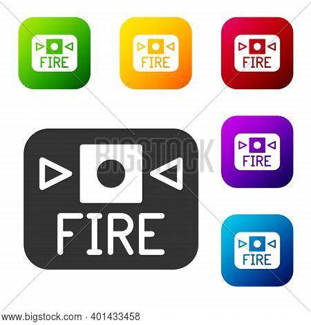 Black Fire Alarm System Icon Isolated On White Background. Pull Danger Fire Safety Box. Set Icons In