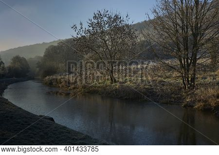 Frosty Morning Along The Kennet  And Avon Canal Near Bath In Somerset.