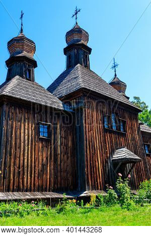 Ancient Wooden Orthodox Church Of St. Michael In Pyrohiv (pirogovo) Village Near Kiev, Ukraine