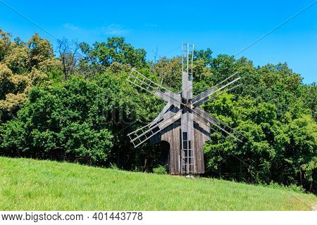 Old Wooden Windmill In Pyrohiv (pirogovo) Village Near Kiev, Ukraine