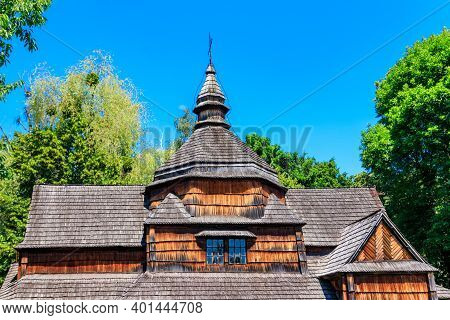 Ancient Wooden Orthodox Church Of St. Nicolas In Pyrohiv (pirogovo) Village Near Kiev, Ukraine