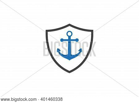 Anchor With Shield Logo Template Vector Icon Illustration. Simple Anchor Icon