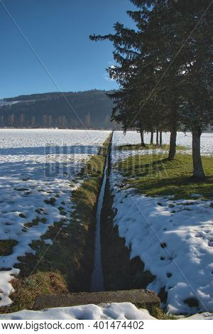 Winter Landscape Scenery In Ruggell In Liechtenstein 17.12.2020