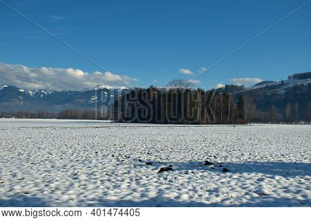 Winter Landscape Scenery In Ruggell In Liechtenstein 17.12.2020