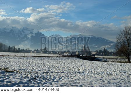 Winter Landscape Scenery In Ruggell In Liechtenstein 17.12.2020