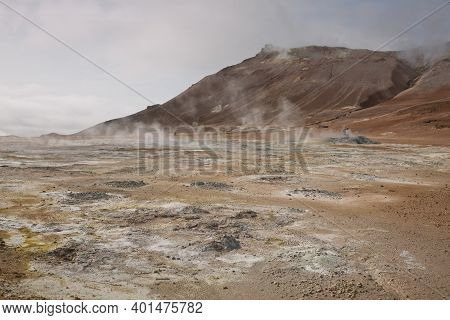 Námaskarð. Fumarole Field In Namafjall, Iceland. Namaskard Geothermal Beauty Landscape With Mud Pool