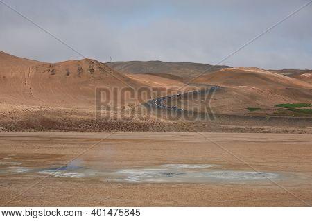 Námaskarð. Fumarole Field In Namafjall, Iceland. Namaskard Geothermal Beauty Landscape With Mud Pool