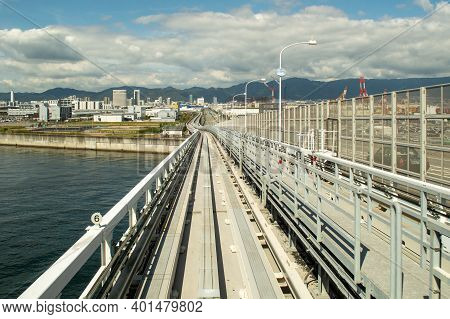 Kobe / Japan - October 8, 2017: Port Island Line, Port Liner, Urban Automated Guideway Transit Rail 