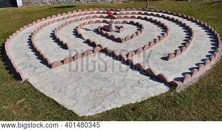 Ajijic, Mexico - November 28, 2020: Heart-shaped Labyrinth On The Ajijic Boardwalk