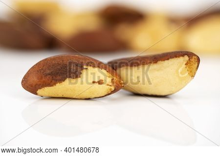 Brazil Nut Bertholletia Excelsa On A White Background, Isolated.