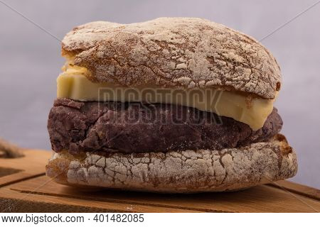 Korean Sweet Red Bean Paste And Butter Bread Sandwich On A Wooden Board