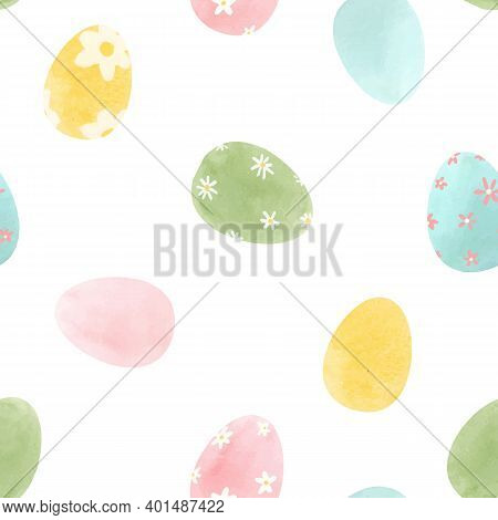 Beautiful Vector Seamless Pattern With Watercolor Colorful Easter Eggs, Stock Illustration.
