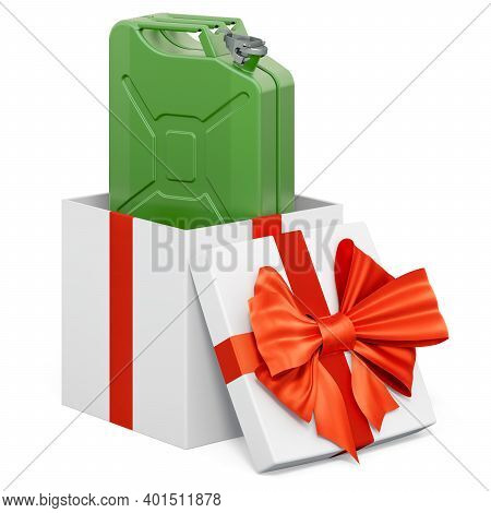 Canister Inside Gift Box, Present Concept. 3d Rendering Isolated On White Background