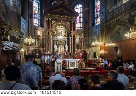 Piekary Slaskie Poland May 26, 2019.: The Interior Of The Basilica Of Our Lady Of Piekary With The V