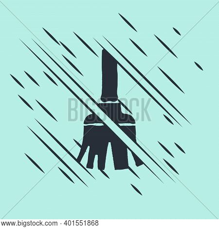 Black Feather Broom For Cleaning Icon Isolated On Green Background. Feather Duster. Glitch Style. Ve
