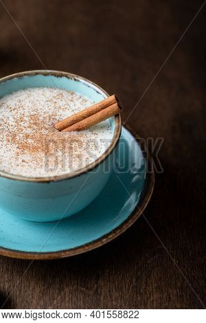 Turkish Traditional Hot Drink Salep On Wooden Background, Selective Focus