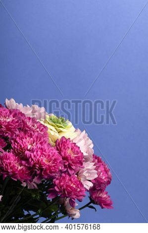 Clorfull Mix Flowers Bouquet Studio Shot On Blue Background