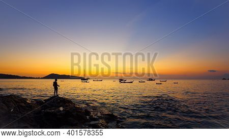 Scene Of Beautiful Sunset Sky At Kalim Beach, Phuket, Thailand