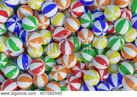 Colorful Beach Balls Background. Decarative Backdrop. 3d Illustration.
