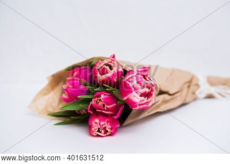 Beautiful Tseti Tulips On A Gray Background