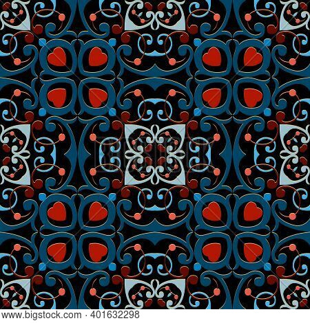 Love Hearts Seamless Pattern. Vector Ornamental Romantic Background. Decorative Repeat Colorful Back