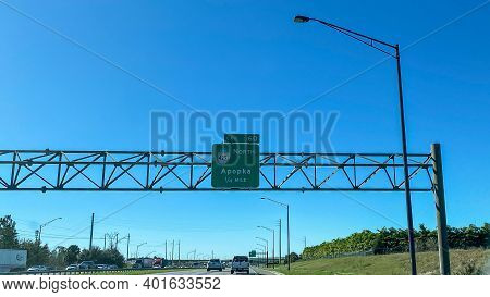 Highway Signs On Interstate 4 Leading To Highway 429 Towards Apopka, Florida.