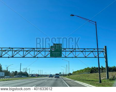 Orlando, Fl Usa - January 20, 2020: Highway Signs On Interstate 4 Leading To Highway 429 Towards Apo
