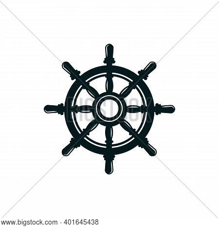 Retro Handwheel Isolated Navigation Symbol. Vector Steering Wheel With Handles, Control Shipwheel