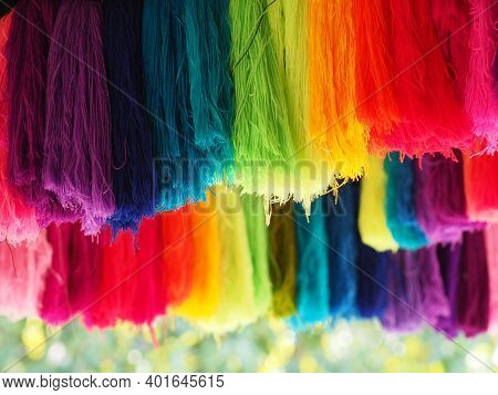 Yarn, Several Colors Arranged Abstract Gradient For Background, Garn Colorful Pink Orange Red Yellow
