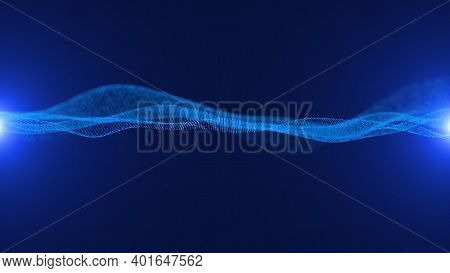 Abstract 3d Digital And Futuristic Hyper Realistic Grid Particle Wave Motion With Illuminating Light