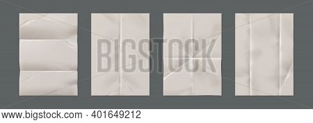 Wrinkled Paper. Realistic Blank Pages With Crumpled Effect. Isolated Unfilled Straightened Notepad S
