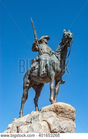 Windhoek, Namibia - June 09, 2012: View Of The Reiterdenkmal, A German Era Statue, In Windhoek