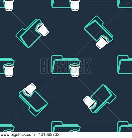 Line Delete Folder Icon Isolated Seamless Pattern On Black Background. Folder With Recycle Bin. Dele