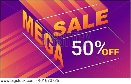 Mega Sale Red Banner Up To 50 Percents Off - Creative Vector Flyer With 3d Xtruded Words - Special S