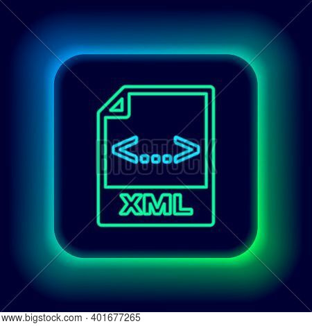 Glowing Neon Line Xml File Document. Download Xml Button Icon Isolated On Black Background. Xml File