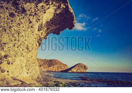 Monsul Beach. Rocks Formation Landscape, Cabo De Gata Nijar Natural Park, Province Almeria, Andalusi