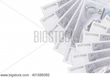 2 Estonian Kroon Bills Lies Isolated On White Background With Copy Space. Rich Life Conceptual Backg