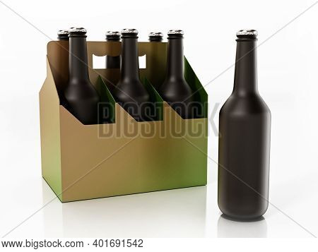 Six Pack Of Beer Isolated On White Background. 3d Illustration.
