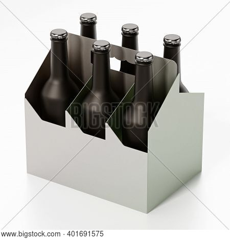 Six Pack Of Beer Isolated On White Background. 3d Illustration.