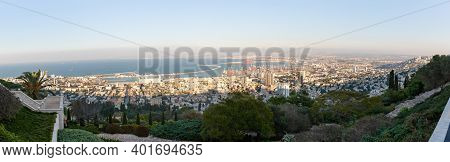 Haifa, Israel, December 25, 2020 : View From The Upper Terrace Of The Bahai Garden To A Part Of The 