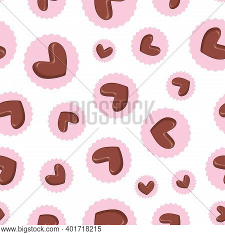 Heart Shaped Chocolates Seamless Vector Pattern. Surface Print Design For Fabrics, Wedding Stationer