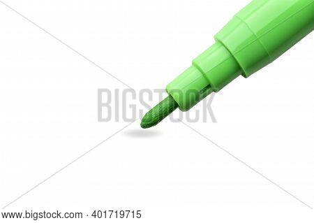Macro Close Up Of A Green Felt Tip Pen On A White Background